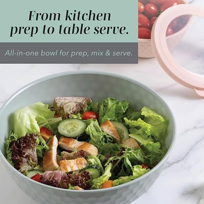COOK WITH COLOR Mixing Bowls with Lids - 12 Piece Plastic Nesting Bowls Set includes 6 Prep Bowls and 6 Lids, Microwave Safe Mixing Bowl Set, Teal Embossed - color: Teal Embossed