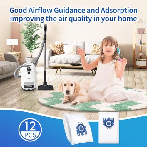 Rowhalf 12 Pack 3D Dust Bags for Miele GN C1 C2 C3 S2 S5 S8 Vacuum | Also fits S400i/S600; includes 4 MP+4 AC filters; 3D pleated design for higher capacity, lasting suction power