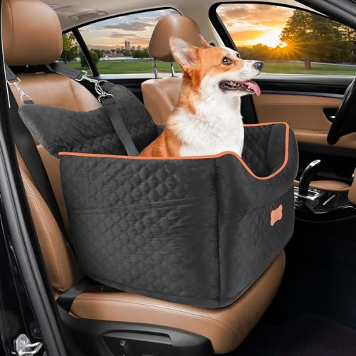 Dog Car Seat - Memory Foam Dog Booster Seats for Small Dogs Up to 25lbs-Elevated Pet Car Seat with Storage Pockets and Dogs Seat Belt-Pet Travel Bed for Front & Back Seats-Removable Washable-Black - color: Black