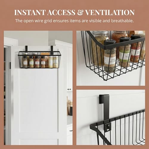 LeleCAT Grid Storage Baskets with Hooks, Over Cabinet Door Organizer, Wire Basket Hanging Storage Organizer, Kitchen Bathroom Organizer (Black, Extra Large) - size: Extra Large