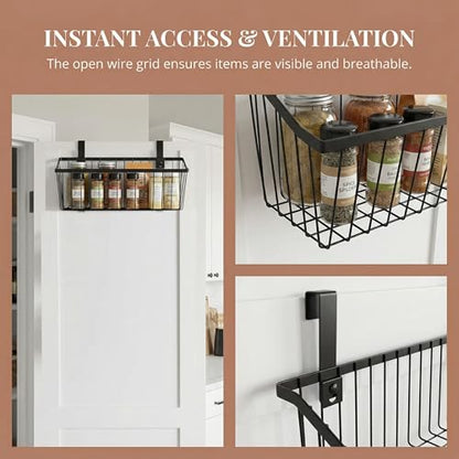 LeleCAT Grid Storage Baskets with Hooks, Over Cabinet Door Organizer, Wire Basket Hanging Storage Organizer, Kitchen Bathroom Organizer (Black, Extra Large) - size: Extra Large