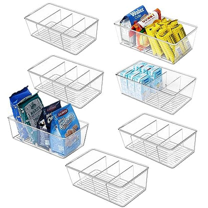 wilfox Pantry Organizer, 7 Pack Clear Bins with Removable Dividers, Pantry Organizers and Storage, Fridge and Cabinet Organizer for Snack, Pouches, Spice Packets - size: 7PCS