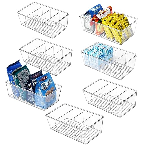 wilfox Pantry Organizer, 7 Pack Clear Bins with Removable Dividers, Pantry Organizers and Storage, Fridge and Cabinet Organizer for Snack, Pouches, Spice Packets - size: 7PCS