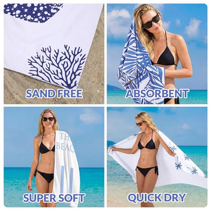 Frienda 4 Pack Microfiber Oversized Lightweight Beach Towel 71x32 in for Women Men Microfiber Quick Dry Sand Free Ocean Coastal Towels for Beach Pool Travel (Summer) - style: Summer