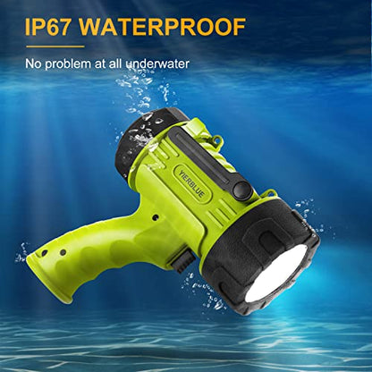YIERBLUE Rechargeable Spotlight Flashlight with 2000,000 High Lumen LED, IP67 Waterproof Long Running Spot Light searchlight, Impact Resistant Handheld Spotlight with Foldable Stand and Red Lens - color: Fluoresce-Pro