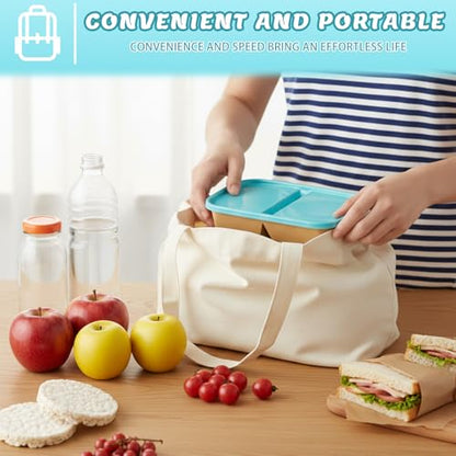 8 Pack 32oz Paper Lunch Box Bento Boxes, 2-Compartment Kraft Brown Paper Take Out Food Containers with Lids, Leakproof & Microwave Safe, Disposable To Go Boxes for Picnics, Offices, Catering, Blue - color: Blue Lid & Kraft Brown Box