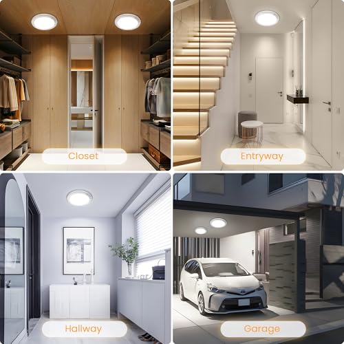 SunRider 4-Pack Rechargeable Motion Sensor LED Ceiling Light with Remote, Cordless Closet Lights Battery Operated, Dimmable 3CCT Magnetic Suction - size: 4 Count (Pack of 1)