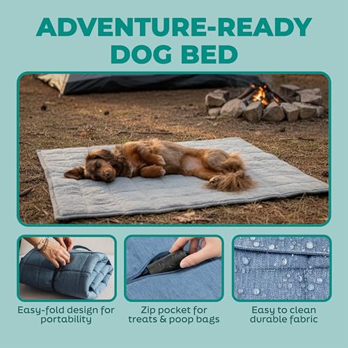KindTail Nomad Nap Mat - Travel Dog Bed - Machine Washable, Water-Resistant Dog Mat for Pets up to 50 lbs - Lightweight, Portable Pet Bed with Carry Handle - Folds to 14 x 9 x 5 (1.5 lbs, Blue) - color: Blue