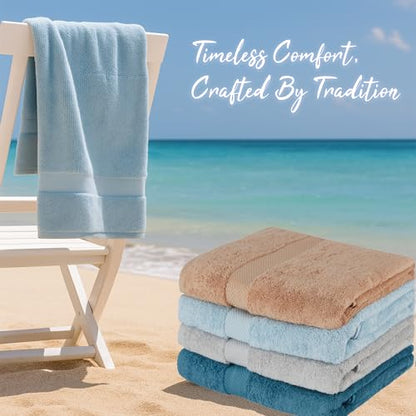 BolBom Towels 4 Pack Medium Bath Towel Set, 27“X54” Inches, 500 GSM 100% Ring Spun Cotton, Lightweight and Highly Absorbent Quick Drying Premium Towels for Hotel,Spa,Bath and Bathroom - color: Sapphire, Silver, Sky Blue, Toast