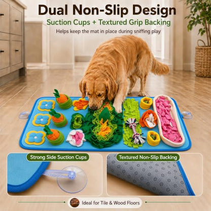 Snuffle Mat for Dogs – Extra Large 32'' x 20'', Washable Slow Feeder Dog Toy, Durable Interactive Dog Puzzle for Mental Stimulation & Nosework Training, with Anti-Slip Suction Cups - color: Blue-Pink