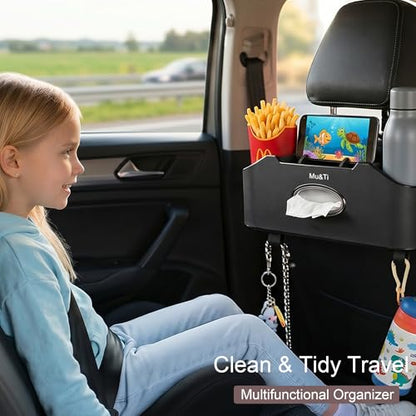 Mu&Ti Back Seat Car Organizer,4+2 in 1 Multifunctional Car Back Seat Storage Box with 2 Cup Holders, Tissue Box and Hook - Ideal for Kids and Travel(Black) - style: Car Storage Box（black）