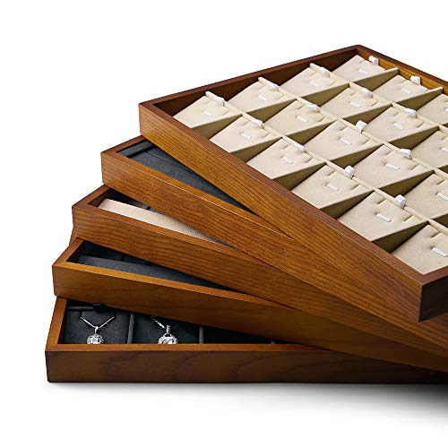 Oirlv 12 Grids Wood Jewelry Organizer Tray Stackable Jewelry Drawer Tray Bracelet/Watch Showcase Display Storage(Creamy-white) - color: Creamy-white 12 grid tray