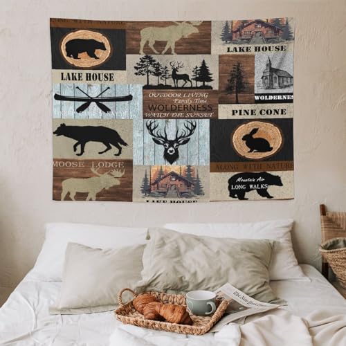 Fblifil Rustic Cabin Wall Tapestry Bear Deer Forest Wildlife Country Lodge Hunting Camping Animal Farmhouse Vintage Wall Tapestries Hanging for Bedroom Living Room Dorm Party Decor 30x40in - color: Bear-12, size: 40"Wx30"L