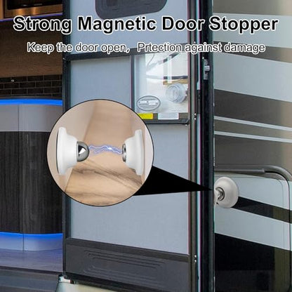 2 Pcs RV Door Holder Magnetic Baggage Door Catch Latch to Keep Door Open, RV Door Stopper for Motorhome Travel,Travel Trailers, Camper (White)