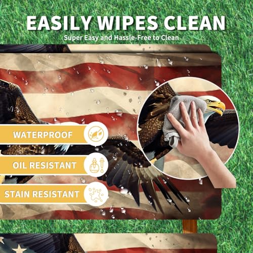 Park Picnic Table Cover with Bench Covers Lightweight Camping Essentials, Oil-Proof Waterproof 3PCS Tablecloth with Elastic, Fitted for Table 6FT Rectangle and Seats, American Flag Eagle (72x30in) - color: American Flag Eagle