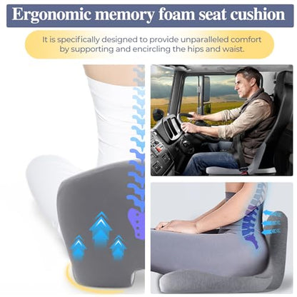 Car Seat Cushion, Memory Foam Driving Cushion with Adjustable Strap, Ergonomic Pad for Car & Semi Truck, Office Chair Cushion for Sciatica & Lower Back Pain Relief, Light Gray - color: Light Gray