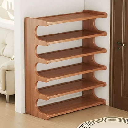 5/6 Layer Wood Grain Shoe Rack Free Standing Space Saving Multi Layer Storage Organizer Easy Assemble Self Supporting Shoe Storage Shelf for Closet Bedroom Entryway - size: 5th floor