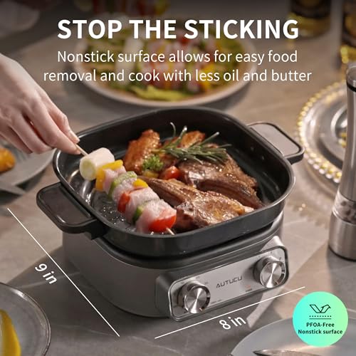 N74SNA Hot Pot Electric, Multi-Cooker 2.5 Quart Grill Steamer Set, PFOA-Free Nonstick for Steak, Soup, Fried Rice, Oatmeal, Egg, Ramen with Power Adjustment - size: Dual-Handle Pot