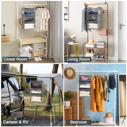 MAX Houser 3 Tier Shelf Hanging Closet Organizer, Closet Hanging Shelf with 2 Sturdy Hooks for Storage, 2 Pack, Foldable (Grey) - color: Grey2