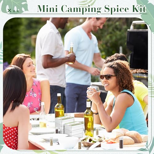 Reallnaive 6 Sets Mini Travel Spice Kit Camping Spice Seasoning Kit with 4 Jar Camping Container Portable Mini Metal Condiment Bottle Labels Sticker Funnel for Travel Kitchen Outdoor Picnic BBQ