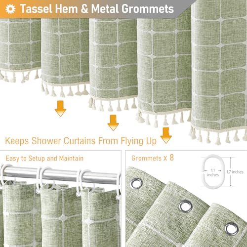 BTTN Boho Shower Stall Curtain - 48x72 Narrow Linen Ultra Thick Tassel Fabric Shower Curtain Set with 8 Plastic Hooks, Half Camper RV Modern Farmhouse Country Shower Curtains for Bathroom, Sage Green - color: A - Sage Green, size: 48"W x 72"L (Pack of 1)