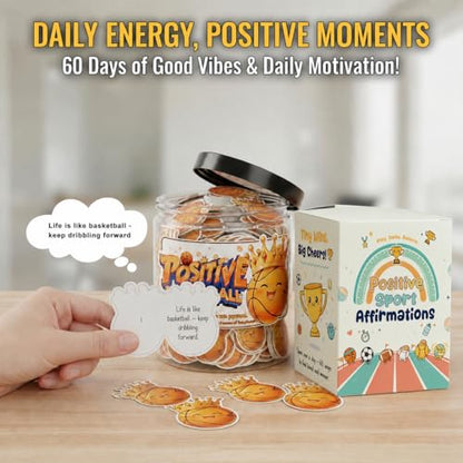 Positive Basketball Jar With 60 Affirmation Cards, Emotional Support Basketball, Basketball Gift For Teen Boys Girls And Men, Coach, Stocking Stuffers For Teen Boys - color: Positive Basketball