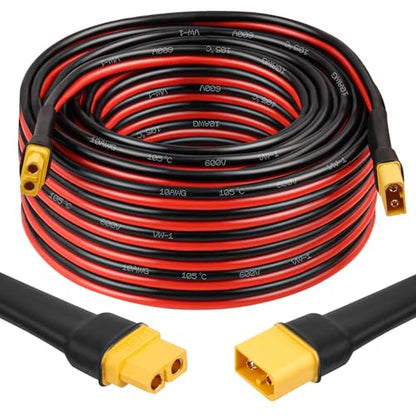 MOOKEERF XT60 Extension Cable 10AWG 50FT XT60 to XT60 Cable with Male to Female Connector for Portable Power Station Solar Panel RC Battery - size: 50FT