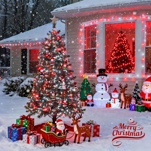 JMEXSUSS 2 Pack Red and White Battery Christmas Lights, Each 33ft 100 LED Battery Powered String Lights with Remote for Tree Patio Yard House Party Birthday Outside - color: Red&White, size: 2*100LED