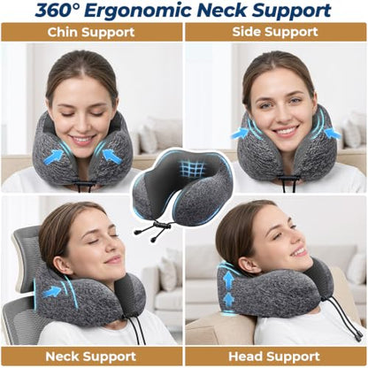 ExploreBliss Travel Pillow, 2 Pack Travel Pillows for Sleeping Airplane, Removable Cover Neck Pillow with Adjustable Clasp, Memory Foam Neck Pillow Set (Dark Grey & Black) - color: Dark Grey & Black