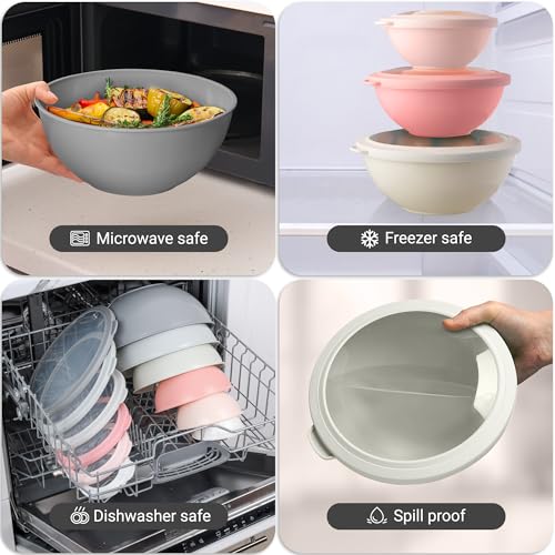 Zulay Kitchen 12 Piece Plastic Mixing Bowls with Lids Set - Colorful Mixing Bowl Set for Kitchen - Nesting Bowls with Lids Set - Microwave and Freezer Safe (Pink Ombre) - color: Pink