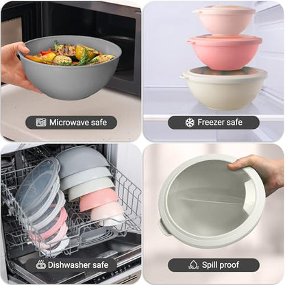 Zulay Kitchen 12 Piece Plastic Mixing Bowls with Lids Set - Colorful Mixing Bowl Set for Kitchen - Nesting Bowls with Lids Set - Microwave and Freezer Safe (Pink Ombre) - color: Pink