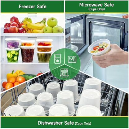 Dealusy 50 Set 8 oz Deli Containers with Lids, Leak-Proof BPA Free Plastic Take Out Bowls, Food Storage Containers for Takeout Meal Prep Storage, Freezer, Microwave & Dishwasher Safe - size: 8 oz