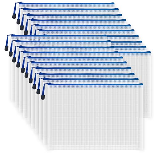 20pcs Mesh Zipper Pouch Bags, Multipurpose Waterproof Organization Storage Bag for Office School Home Travel (A4 Size 13.4''x9.4'', White and Blue) - color: White and Blue, size: A4 Size 13.4 x 9.4 inch