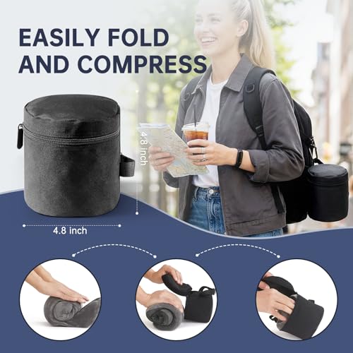 Neck Pillow Travel Pillow - 100% Pure Memory Foam Airplane Pillow with Adjustable Clasp & Removable Cover, Portable Travel Essentials for Long Flights, Car & Office (Dark Gray) - color: Dark Gray