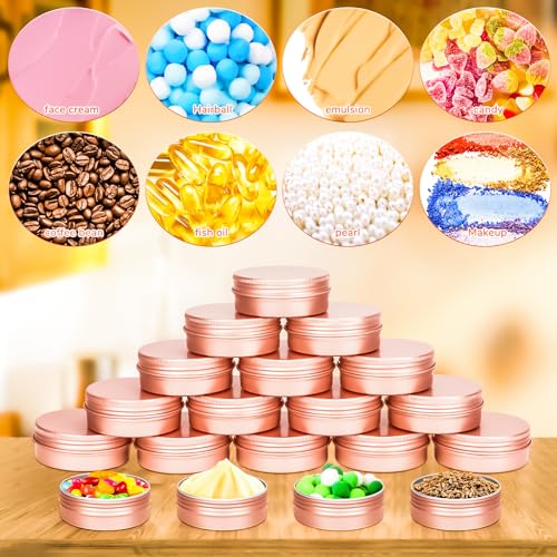 16 Pack 2oz Tin Jars, 60ml Metal Tin cans, 2Ounce Aluminum tin can jar Containers with Screw Lid for Lotion Bars, Toiletries, Creams, Samples, Makeup Cosmetic, Spices, Salve, Balms, Beard Balm - color: Rose Gold