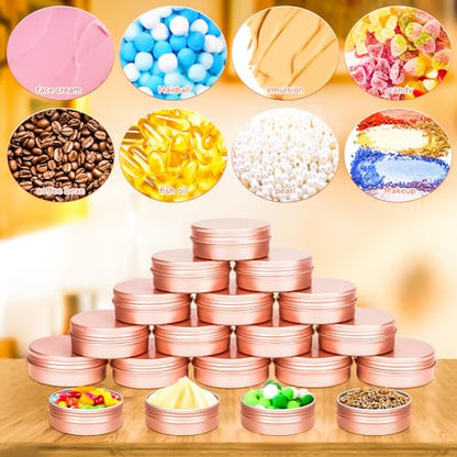 16 Pack 2oz Tin Jars, 60ml Metal Tin cans, 2Ounce Aluminum tin can jar Containers with Screw Lid for Lotion Bars, Toiletries, Creams, Samples, Makeup Cosmetic, Spices, Salve, Balms, Beard Balm - color: Rose Gold