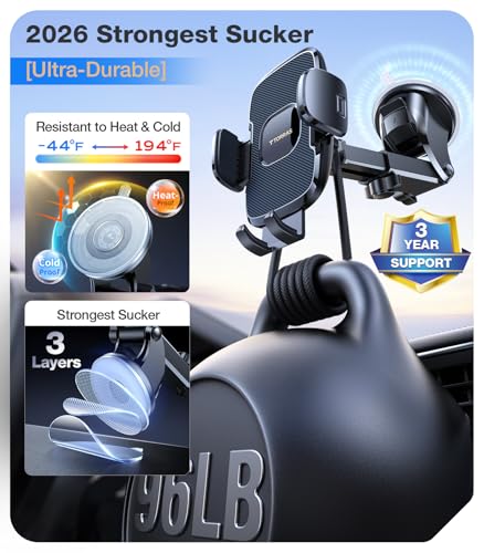 TORRAS【96+LBS Strongest Suction Ultra-Durable Cell Car Phone Holder Mount | Patent & Safety Certs, Fits Large Phones & Thick Cases, Extra Sticky Grip, Airbag Clamp, Temp-Resistant, All Road Conditions - color: Navy Blue
