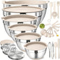 Mixing Bowls with Airtight Lids Set, 26PCS Stainless Steel Khaki Bowls with Grater Attachments, Non-Slip Bottoms & Kitchen Gadgets Set, Size 7, 4, 2.5, 2.0,1.5, 1QT, Great for Mixing & Serving - color: Khaki