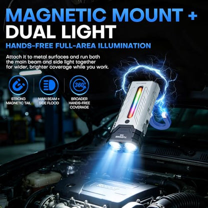 EDC Rechargeable Flashlight 3250 Lumens with RGB Light,55 Modes Multifunctional Flat Flashlight with Floodlight,Spotlight and Magnetic Base,Waterproof USB C Flashlight for Camping,Home,Emergencies - size: White