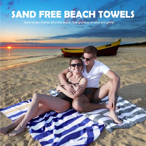 Your Choice Microfiber Beach Towel, Sand-Free Quick Dry Travel Towel, Oversized Compact Lightweight Recycled Towel for Pool Camping(67"x35"/60"x30") - color: K-dark Blue&khaki Stripes, size: Extra Large(67x35")