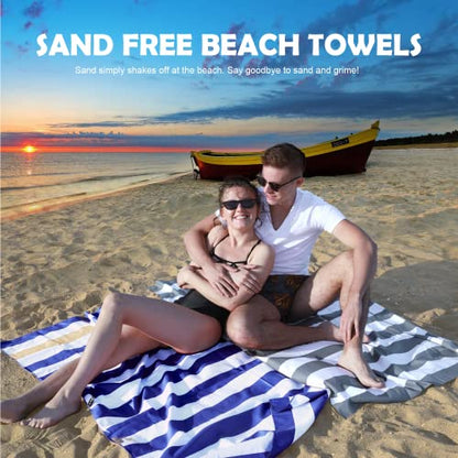 Your Choice Microfiber Beach Towel, Sand-Free Quick Dry Travel Towel, Oversized Compact Lightweight Recycled Towel for Pool Camping(67"x35"/60"x30") - color: K-dark Blue&khaki Stripes, size: Large(60x30")