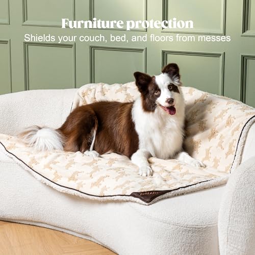 PELZIN Embossed Sherpa Dog Blankets for Small Dogs - Waterproof Cat Blankets for Indoor Cats - Heavy Duty Couch Cover Protector - Soft Reversible Throw Furniture Protection - Small, Cream - size: S - 25"x35"