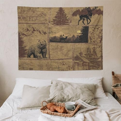 Fblifil Rustic Lodge Retro Bear Wall Tapestry,Farmhouse Deer Elk Moose Wild Animals Woodland Cabin Country Vintage Cottagecore Wall Tapestries Hanging for Bedroom Living Room Dorm Party Decor 30x40in - color: Bear-16, size: 40"Wx30"L