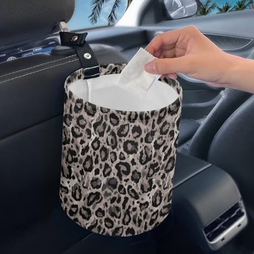 Renewold Leopard Gray Car Trash Can Bin Automotive Front Back Seat Garbage Cans Vehicle Trash Bag with Adjustable Button Straps Auto Waster Container Camping Hiking Beach Storage Bag Waterproof - color: Leopard Gray