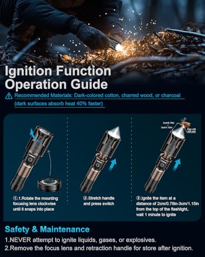 Flashlight 3000 High Lumens with Ignition Lens, Rechargeable Super Bright Zoomable LED Flash Light, 6 Mode Waterproof Handheld Powerful Tactical Flashlights for Camping Essentials Emergency - color: Black and Gold