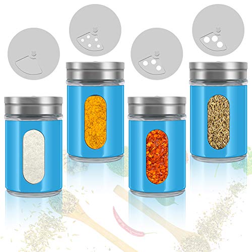 Accmor 2pcs Salt and Pepper Shakers,Stainless Steel Shaker for Salt Powder Sugar Cinnamon Pepper, Spice Dispenser with Adjustable Pour Holes,Blue - color: Blue