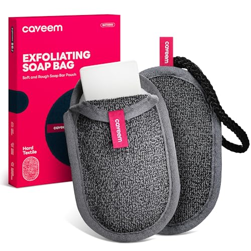 CAVEEM Soap Bag, Rough Exfoliation Soap Pouch for Bar Soap, Soap Mesh Pocket Bar Holder Washing and Drying Bags, Soap Sack Sponge Bag for Shower Bath (2 Pack) - style: Rough Exfoliation