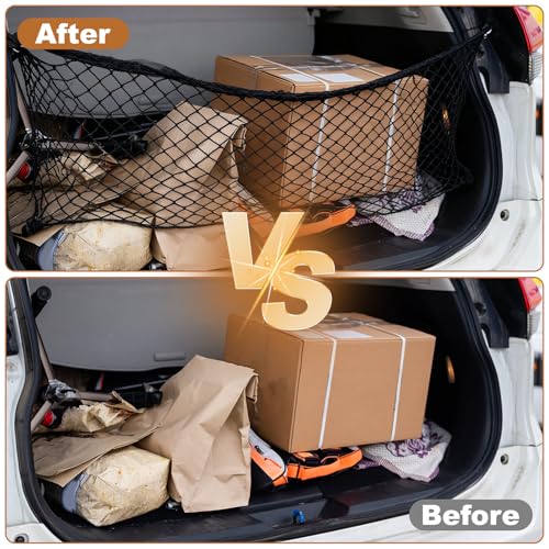 PATIKIL Truck Cargo Net, 24 x 16 Inch Polyester Adjustable Trunk Bed Net Stretchable Mesh Storage Organizer with 8 Hooks Universal for Pickup Trucks SUV Cars, Black - size: 24 x 16 Inch