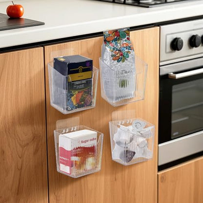 WRINGKIT 6 Pack Wall Mount Storage Bins, Plastic Clear Shower Basket Caddy with Self-Adhesive Hooks, Stackable Hanging Bin Basket Organizer Holder for Cabinet, Kitchen, Bathroom, Pantry, Under Sink