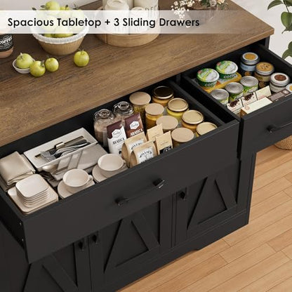 HOSTACK Buffet Sideboard Cabinet with Drawers, 55" Large Buffet Storage Cabinet with Shelves and Doors, Modern Farmhouse Coffee Bar Station for Kitchen, Dining Room, Black/Rustic Brown - color: Black/Rustic Brown